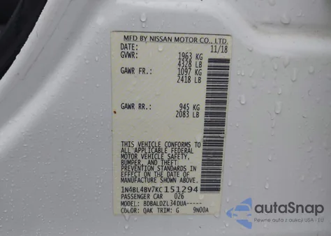 2019 Nissan Altima 2.5 S from USA, damaged, VIN 1N4BL4BV7KC151294